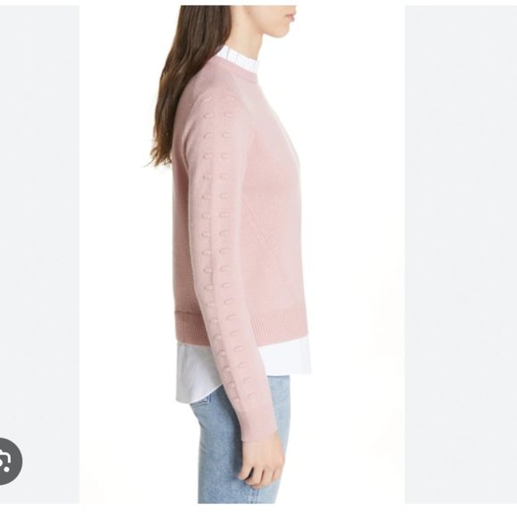 Ted Baker Lissiah Bobble Sleeve Mockable light pink white layered Sweater size 3 - Picture 4 of 13